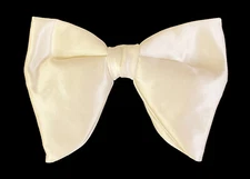 Vintage Off-White Ivory Satin Bow Tie 1970s Oversized Large Butterfly Clip On