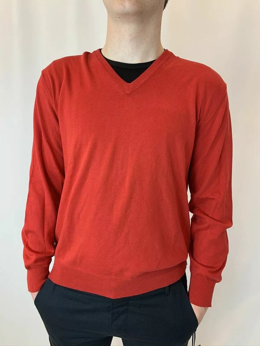 Yves Saint Laurent Pour Homme Red V Neck Sweater