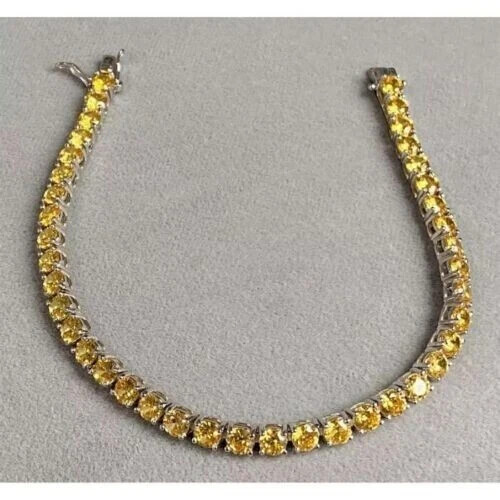 Round Cut Lab-Created Yellow Sapphire 14k White Gold Plated Tennis Bracelet 7 Inches