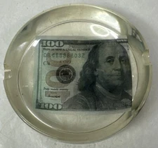 Imitation $100.00 Bill In Resin Ash Tray Clear