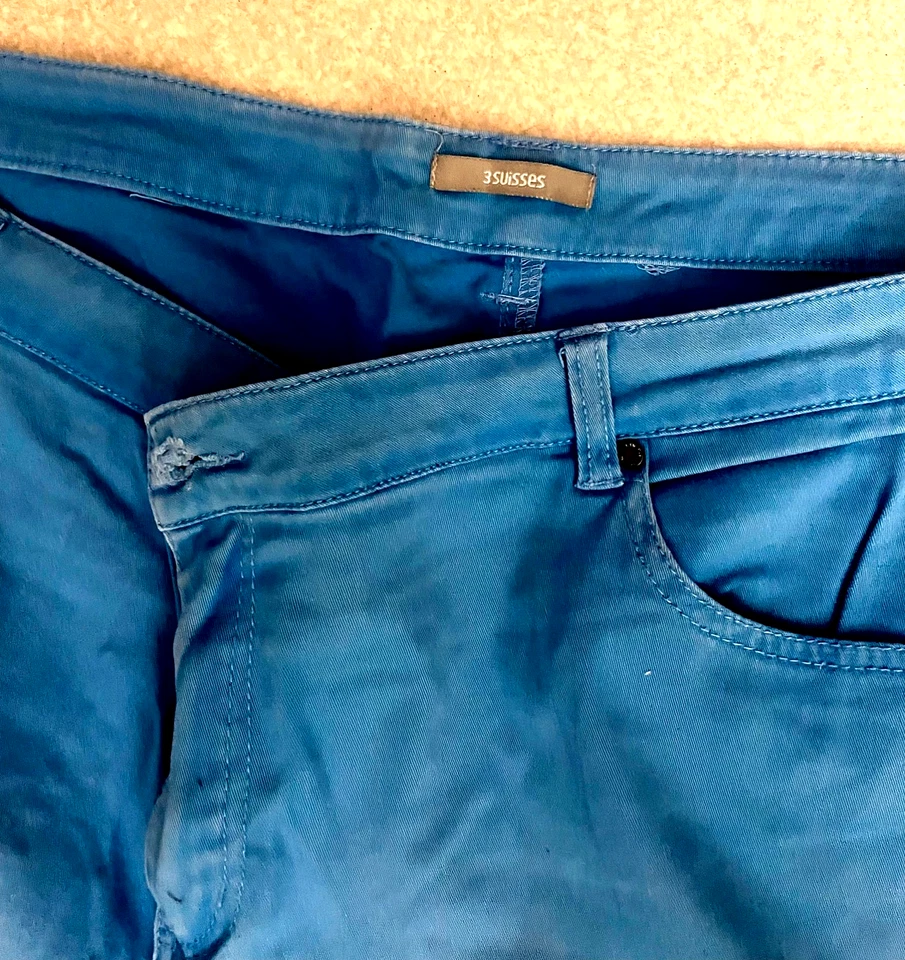 pantalon toile coton femme 3suisses bleu turquoise taille 48 tres bon etat - Photo 3/4