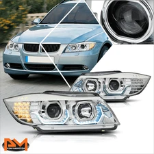 For 05-08 BMW E90 3D LED Angle Eye Projector Headlight/Lamp Chrome Housing Pair