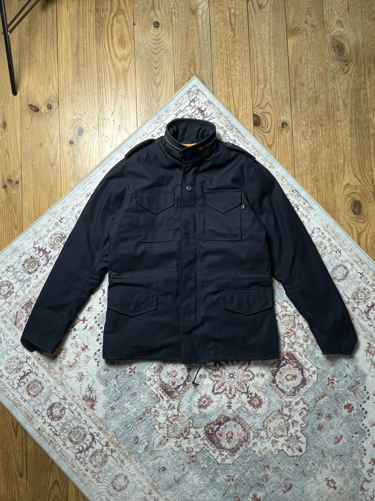 Alpha Industries M-65 Field Jacket Mens M Navy Blue Orange Quilted Liner Hood - product detail image 1
