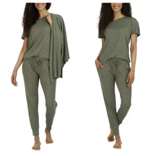 Live 2 Lounge Women's Lounge Set Cardigan T-Shirt Jogger Army