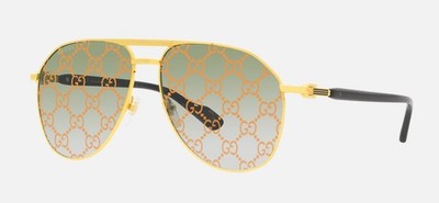 Gucci GG 1220S Pilot Sunglasses Gold Black Monogram Green Pink Gradient- JAMAPN