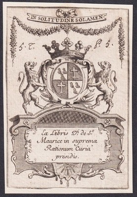 Exlibris Pecquot De Piece Maurice Paris Arms Blason 18e Engraving Bookplate