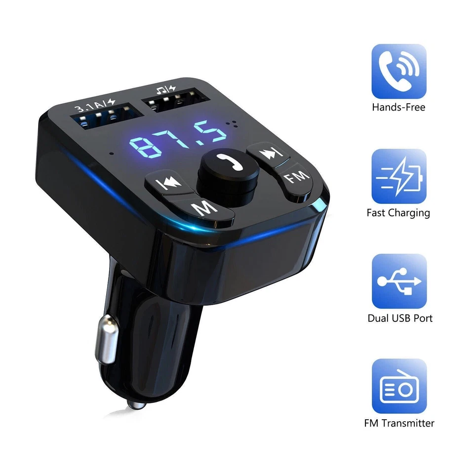 Bluetooth  Car FM Transmitter 5.0 Dual USB Fast Charge Hands Free Music Adapter - Image 2 of 4