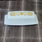 Vintage 1970's Pyrex Milk Glass Butterfly Gold, Butter Dish with Lid