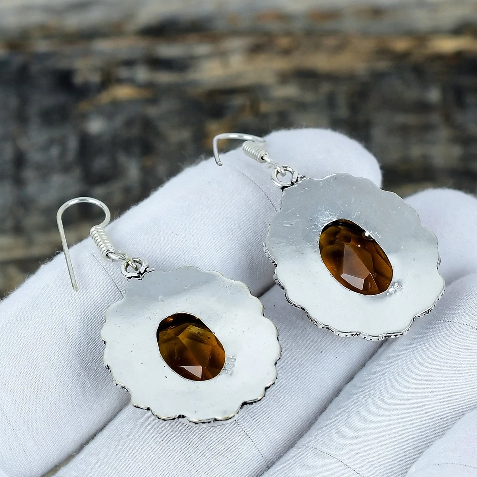 Miele Topazio Gemma a Mano Gioielli 925 Sterling Orecchini Argento Per Festa - Immagine 4 di 4