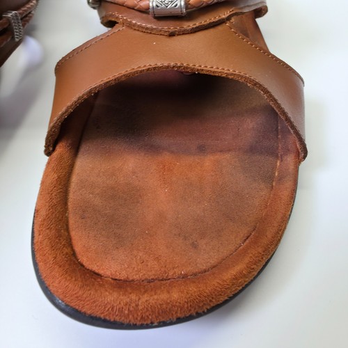 Sandalias Minnetonka Mujer 13M Cuero Marrón Plateado Adornado Trenzado Cordones - Imagen 15 de 18