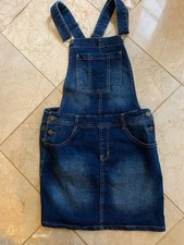 WALLFLOWER Overall Jean Skirt Indigo Denim Sz S Adj Straps Pockets Logo Buttons