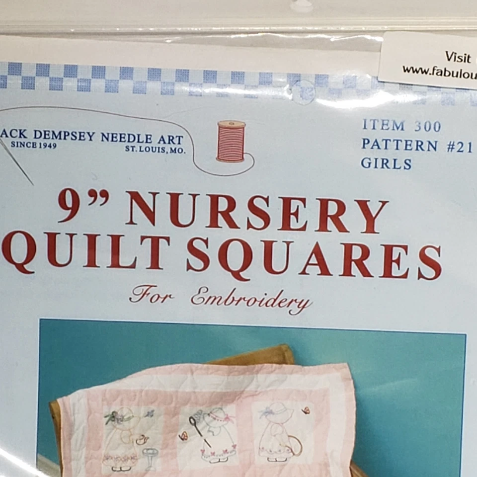 Jack Dempsey Needle Art 9” Nursery Quilt Squares Sunbonnet Sue 300 21 Girls 1997 - Image 3 of 4