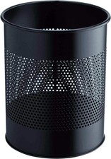 Image of Durable Metal Round Waste Bin Black 15 Litre Capacity, Stylish 165 mm Perforate