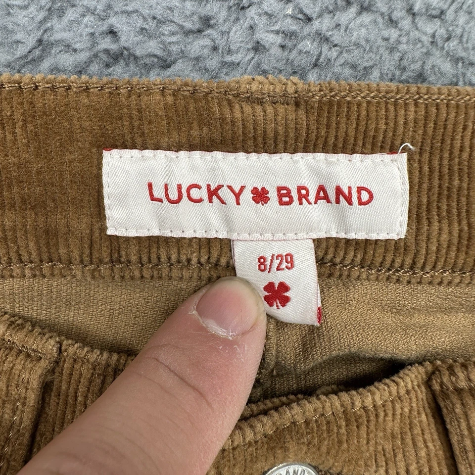 Pantalones de mujer Lucky Brand 8/29 (29x32) tiro alto marrón pana Stevie acampanados Foto 4 de 4