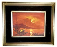 Early MCM Oil Painting Junks By Paul Provenance R.Sills Gallery Reg# 11684