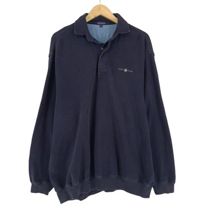 Pull Vintage GANT Pour Homme Col Chemise Bleu Coton Taille 2XL - Photo 1/4