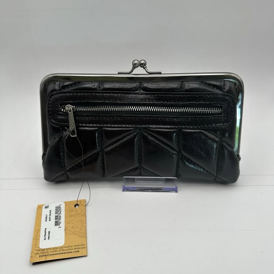 Cartera Patricia Nash Everly acolchada encerada al óleo napa marco de cuero negro Foto 2 de 4