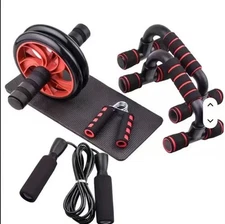 WORKOUT SET 5-In-1(AB ROLLER,JUMP ROPE,HAND GRIPPER,PUSH-UP Bars, Knee Pad)