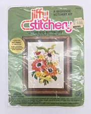Jiffy Stitchery Zinnias Buttercups #213 Embroidery Kit 4” x 5” Wool Needlepoint