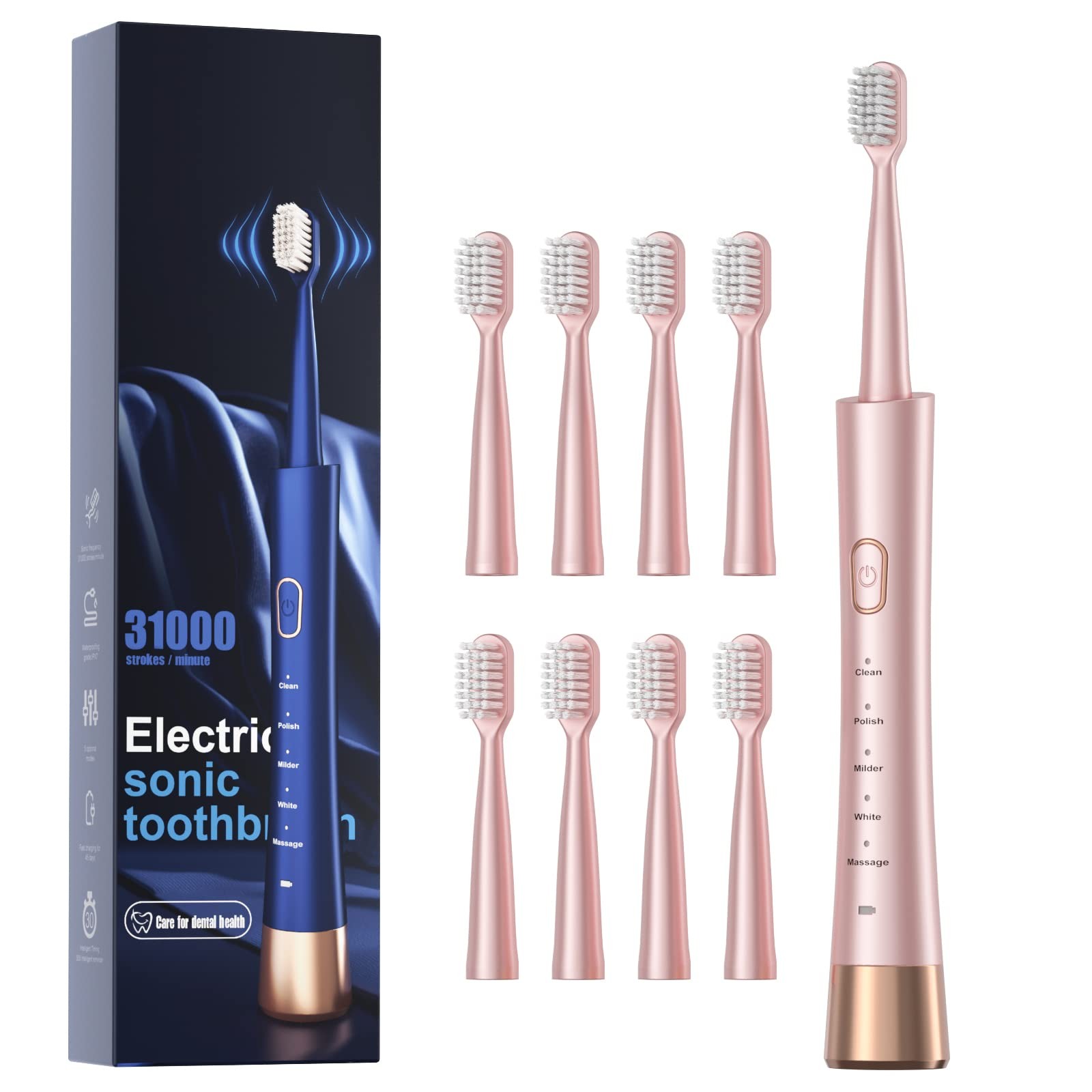 Sonic Electric Toothbrush for Adults USB Rechargeable Sonic Toothbrush with 8