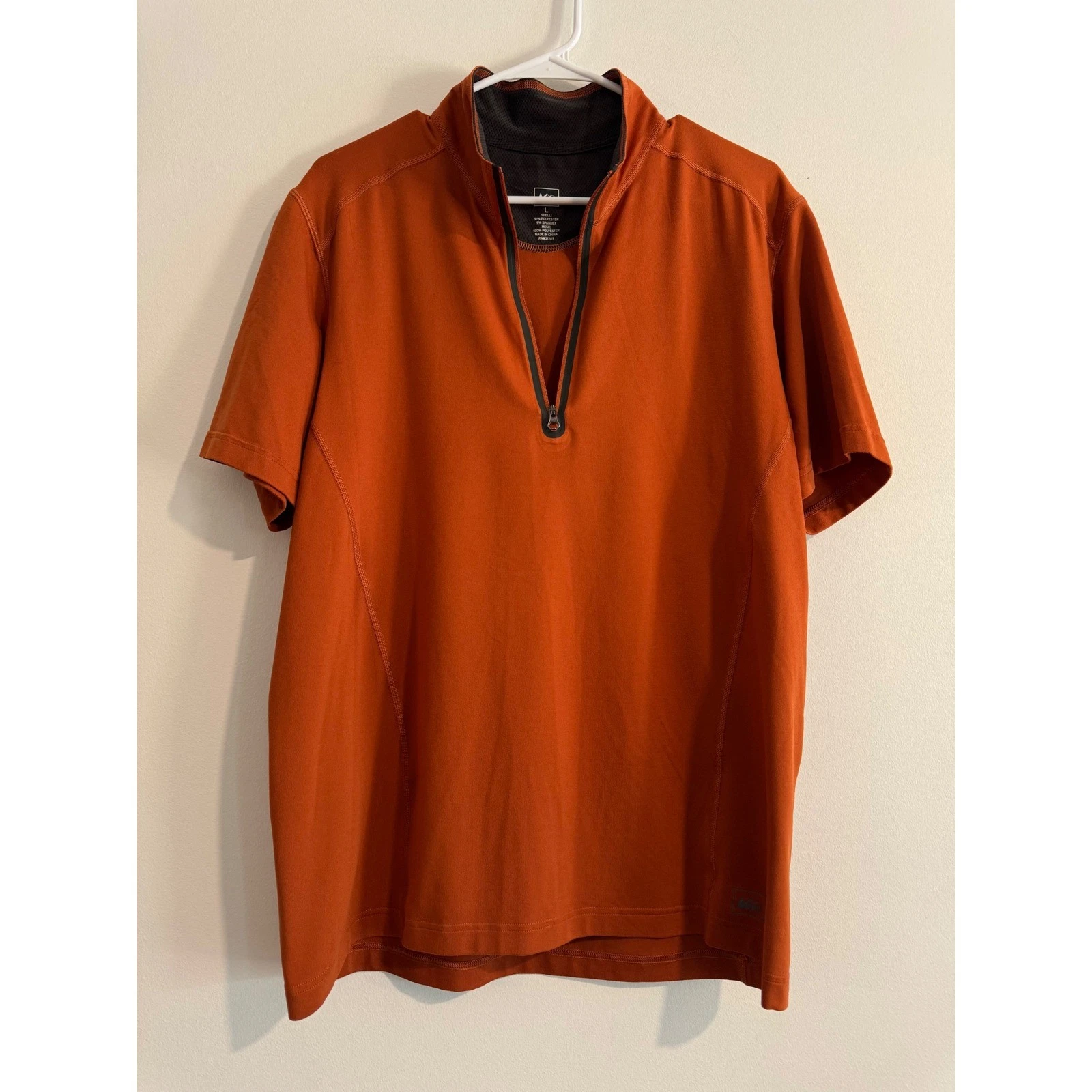 REI Quarter Zip Performance Shirt Mens Large Orange Mesh Ventilation
