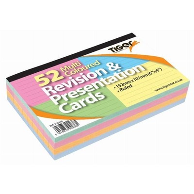 Revision & Presentation Cards - 52 Multi Coloured Ruled Cards - 6 x 4 Inch