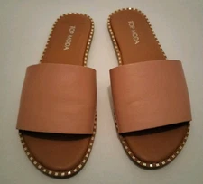 Top Moda Women's Size 5.5 Slip On Sandals Open Toe, Tan