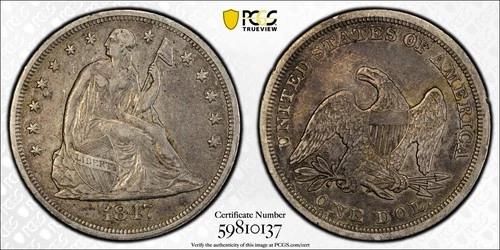 1847 $1 Liberty Seated Dollar PCGS XF40