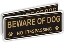  2 Pack Beware of Dog Signs for Fence, Heavy-duty Metal Beware of Dog No Tre...