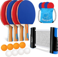 Ping Pong Paddle Set 4 Rackets 8 Balls Retractable Net Indoor Outdoor