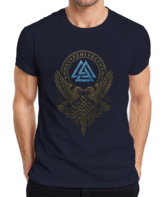 Wotansknot Rune Circle with Raven and Celtic Knot Pattern Men's T-Shirt