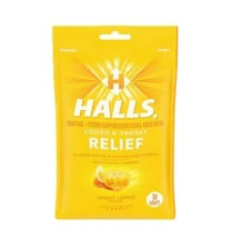 HALLS Relief Honey Lemon Flavor Cough Drops, 1 Bag (30 Total Drops) Exp03/26