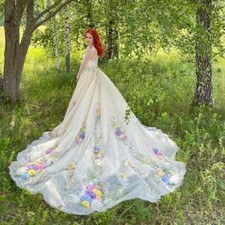 Elegant Lace Wedding Dresses 3D Flower Long Sleeves O-Neck A-Line Bridal Gowns