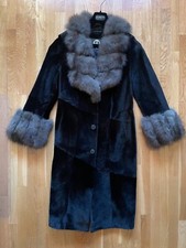 Saga Furs Armando Diaz Long Black Coypu Fur With Sable Trim Women’s Size 12