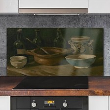 Natura morta con terracotta e bottiglie vetro cucina splashback 120x60