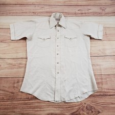 VINTAGE H Bar C Shirt Mens Medium Beige Pearl Snap Western Outdoor Adult 