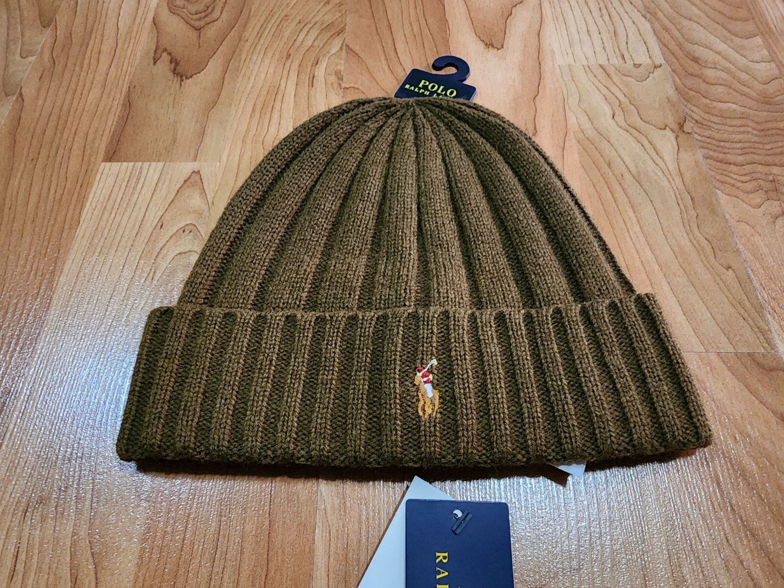 Cappello uomo Polo Ralph Lauren lana con polsini berretto medio verde oliva multicolore pony