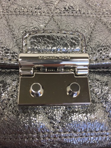 Michael Kors Ruby Metallic Quilted Clutch Cross Body Bag Pewter/Silver - Picture 8 of 11