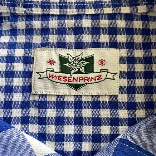 Camicia Wiesenprinz blu check tradizionale bavarese Loden cotone uomo 14,5 - 15 pollici - Foto 11 di 13
