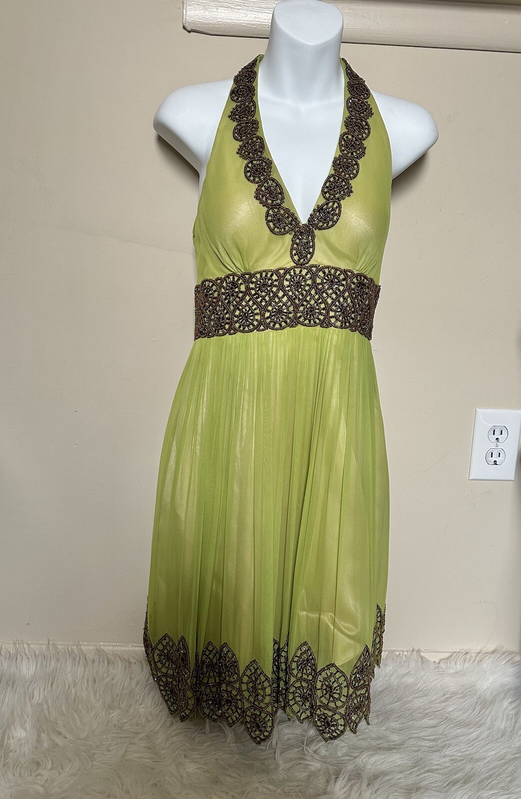 Adrianna Papell Evening P6 Beaded Gown Green Petite size