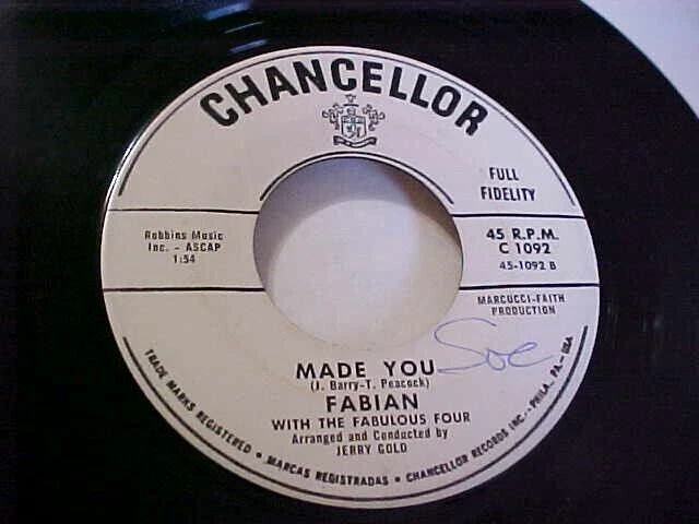 Fabian - 1961 Pop Rock - PROMO - EX/NM VINYL & EX AUDIO - Wild Party / Made You - Image 2 of 2