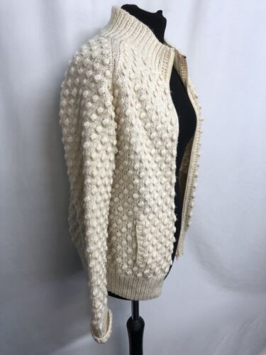 Vintage Hand Knit Cream Beige Bobble Popcorn Knit Zip Up Cardigan Jacket UK 8 10 - Picture 6 of 9