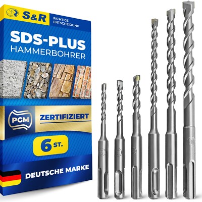 S&R Hammerbohrer SDS-Plus Bohrerset 6-tlg Beton Stein Mauerwerk Bohrhammer
