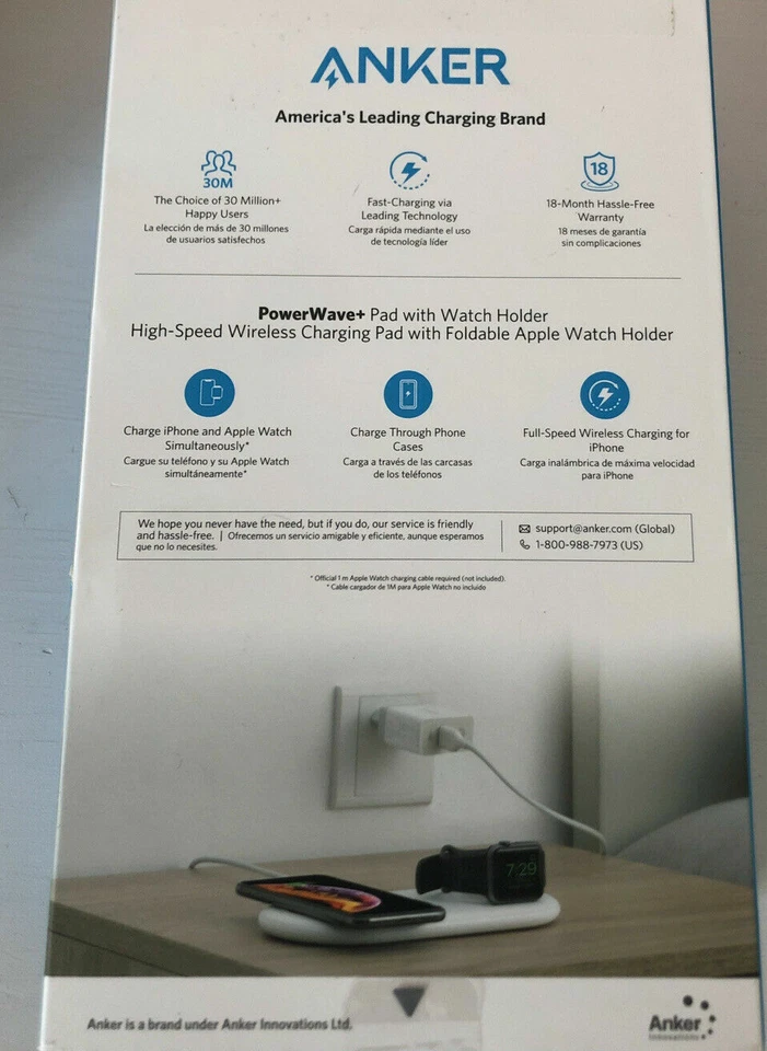 Cargador Inalámbrico Anker, 2 en 1 PowerWave+ Pad con Soporte para Apple Watch Foto 2 de 3