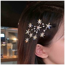 Bohemian Star Hair Clip Crystal Hair Barrette Silver Star Duckbill Clips Rhin...