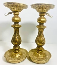 Vintage Villy Gold Ornate Cast Metal & Resin Candlestick Pillar Candle Holder
