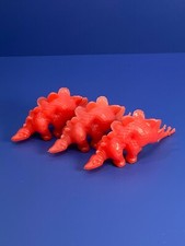 Lot of 3 Red Plastic Spike Tail Stegosaurus Dinosaur Figures 3.75 Inch Long