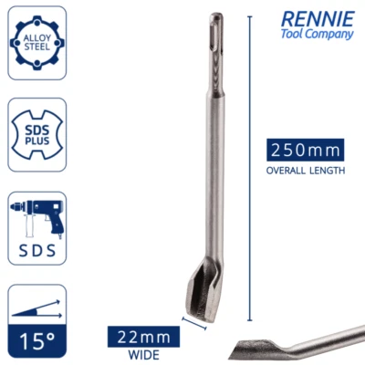 RENNIE TOOL COMPANY SDS Plus Gouge Chisel Bit x 250mm Long. Hollow Chisel for Channeling Concrete