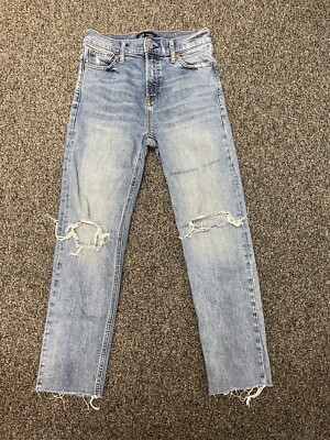 GAP Women s Size 25 Denim Light Jeans Regular Straight Raw Hem Distressed Boho