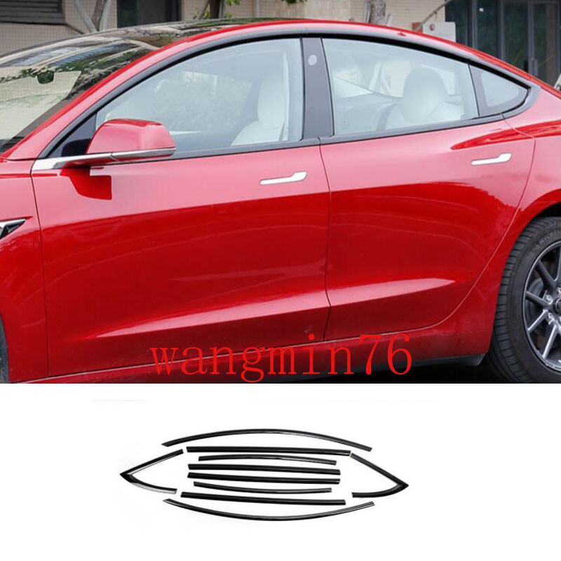 Glossy black ABS Side Window Molding Cover Trim 10X M For Tesla Model 3 17-2023